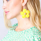 Canary Handwoven Straw Flower Dangle Earrings