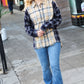 Navy & Beige Cotton Plaid Hi-Lo Shirt Top