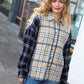 Navy & Beige Cotton Plaid Hi-Lo Shirt Top