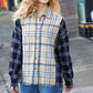 Navy & Beige Cotton Plaid Hi-Lo Shirt Top