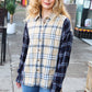 Navy & Beige Cotton Plaid Hi-Lo Shirt Top