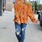 All The Joy Burnt Orange Watercolor Floral Frill Neck Top