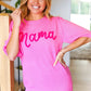 Take A Bow Pink "Mama" Embroidery Puff Sleeve Sweater Top