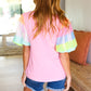 Stand Out Pink Rainbow Sequin Puff Sleeve Top