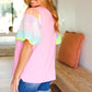 Stand Out Pink Rainbow Sequin Puff Sleeve Top