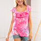 Fuchsia Square Neck Ruffle Tie Dye Tank Top