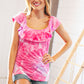 Fuchsia Square Neck Ruffle Tie Dye Tank Top