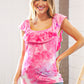 Fuchsia Square Neck Ruffle Tie Dye Tank Top