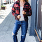 City Streets Burgundy & Rust Plaid Studded Cropped Jacket