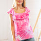 Fuchsia Square Neck Ruffle Tie Dye Tank Top