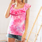 Fuchsia Square Neck Ruffle Tie Dye Tank Top