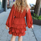 Rust Smocked Waist Tiered Ruffle Lined Dress