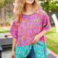 Vacay Ready Fuchsia Paisley Floral Dolman Sleeve Shark Bite Top