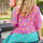 Vacay Ready Fuchsia Paisley Floral Dolman Sleeve Shark Bite Top