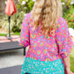 Vacay Ready Fuchsia Paisley Floral Dolman Sleeve Shark Bite Top