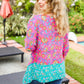 Vacay Ready Fuchsia Paisley Floral Dolman Sleeve Shark Bite Top