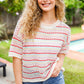 Stand Out Oatmeal & Lavender Stripe Netted Crochet Sweater Top