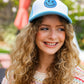 Baby Blue Glitter Smiley Face Mesh Trucker Hat