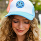 Baby Blue Glitter Smiley Face Mesh Trucker Hat