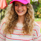 Neon Pink Glitter Smiley Face Mesh Trucker Hat