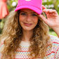 Neon Pink Glitter Smiley Face Mesh Trucker Hat