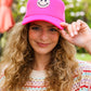 Neon Pink Glitter Smiley Face Mesh Trucker Hat