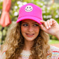 Neon Pink Glitter Smiley Face Mesh Trucker Hat