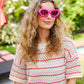 Fuchsia Oval Cat Eye Scalloped Sunglasses