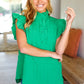 Glamorous In Kelly Green Textured Ruffle Mock Neck Top