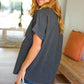 Take A Bow Charcoal "Cool Mom" Embroidery Pop-Up Rib Dolman Top