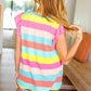 Relaxed Fun Mint & Fuchsia Stripe Flutter Sleeve Terry Knit Top