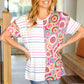 Always Fun Ivory & Fuchsia Stripe and Crochet Print Top