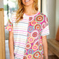 Always Fun Ivory & Fuchsia Stripe and Crochet Print Top