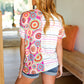 Always Fun Ivory & Fuchsia Stripe and Crochet Print Top