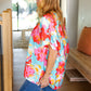 Weekend Ready Aqua & Coral Floral V Neck Woven Top