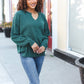 Lock Eyes Hunter Green Notched Neck With Patch Oversized Sweater