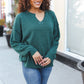 Lock Eyes Hunter Green Notched Neck With Patch Oversized Sweater