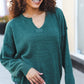 Lock Eyes Hunter Green Notched Neck With Patch Oversized Sweater