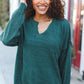 Lock Eyes Hunter Green Notched Neck With Patch Oversized Sweater