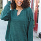 Lock Eyes Hunter Green Notched Neck With Patch Oversized Sweater