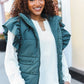 Feeling Festive Hunter Green Zipper Up Quilted Ruffle Sleeve Puffer Vest