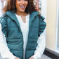 Feeling Festive Hunter Green Zipper Up Quilted Ruffle Sleeve Puffer Vest