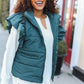 Feeling Festive Hunter Green Zipper Up Quilted Ruffle Sleeve Puffer Vest