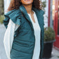 Feeling Festive Hunter Green Zipper Up Quilted Ruffle Sleeve Puffer Vest