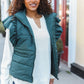 Feeling Festive Hunter Green Zipper Up Quilted Ruffle Sleeve Puffer Vest