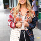 Catch Glances Muticolor Plaid Color Block Snap Button Shacket