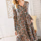 Olive Floral Print Button Down Babydoll Dress