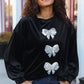 Home For The Holiday Silver Sequin Bow Velvet Pullover Top