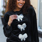 Home For The Holiday Silver Sequin Bow Velvet Pullover Top