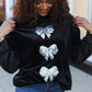 Home For The Holiday Silver Sequin Bow Velvet Pullover Top